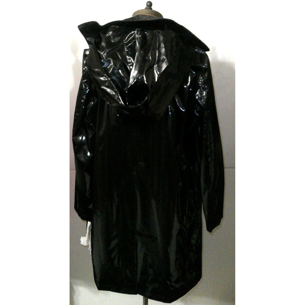 New NWT $595 Jane Post Iconic Princess Slicker Rain Coat Hood Women M Black Silv